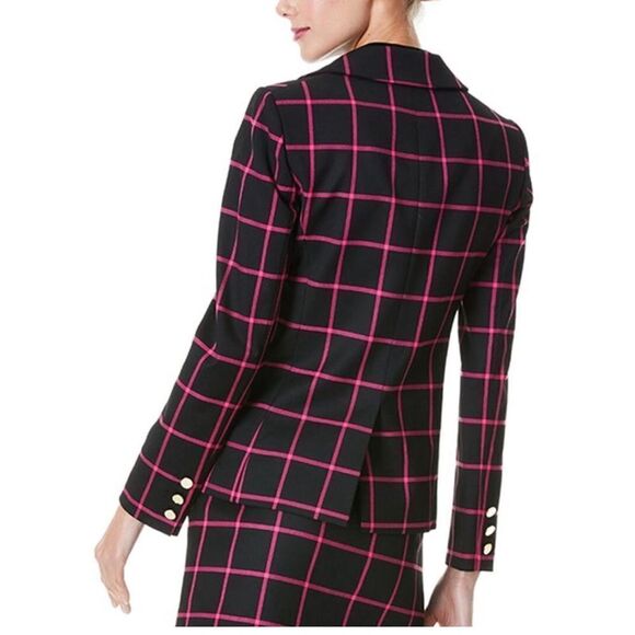 Alice & Olivia Pink Black Window Pane Mya Blazer Jacket Work Office Career 2 - Picture 2 of 8